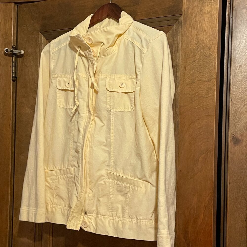SO SOFT!! Croft & Barrow L Yellow Knit Woven Cotton Zip Button Sweatshirt Jacket
